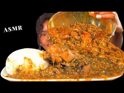 ASMR FUFU & CHICKEN OKRO SOUP MUKBANG |CHICKEN OKRO| No Talking) Messy Soft Eating Sounds Vikky ASMR