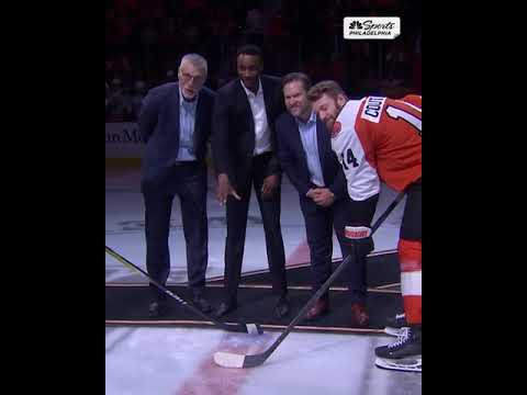 Timonen, Simmonds, and Holmgren honor Ed Snider with pregame puck drop