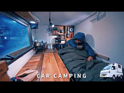 [Winter car camping] Powder snow. -2℃ mountain. I'm retiring! DIY light truck camper. 185