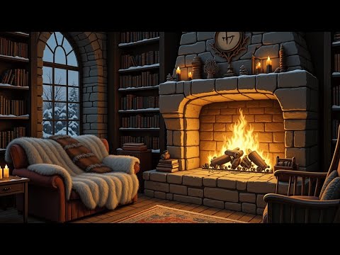 Cozy Reading Ambience with Smooth Jazz 📕 Snowfall, Fireplace Sounds for Sleeping 🔥 Gentle Jazz, Rain