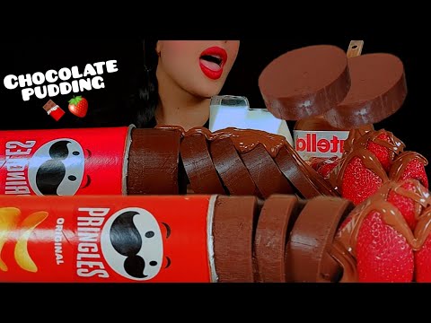 🍫asmr Nutella chocolate pudding with🍓 strawberries and Nutella and milk🥛 |초콜릿 푸딩 | Notalking 🐾