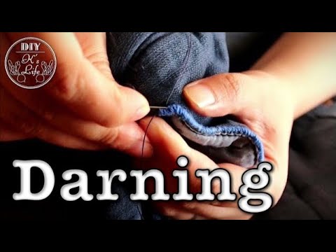 Repair the used denim with Darning. Clothes remake! DIY