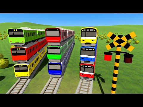 【踏切】重なって線路を走る山手線や京急の電車【カンカン】 | 踏切アニメ Railroad Crossing Animation