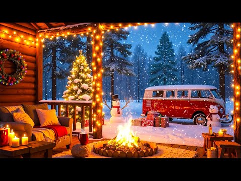 Relaxing Christmas Music Snow Falling ❄️ Cozy Christmas Ambience Music 🎅Christmas Fireplace Ambience