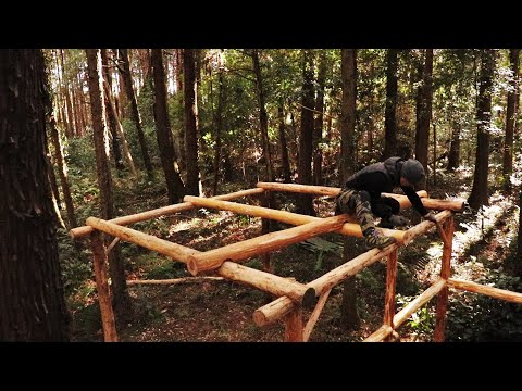 森の中にひとりで建てる家 Episode4 【梁を掛ける】Build a cabin in the forest【Hang a beam】