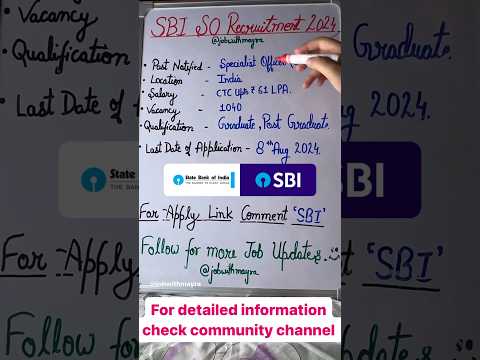 SBI SO Recruitment 2024 | All India | #jobs #job #sbi #sbijobs #sbirecruitment2024 #jobwithmayra