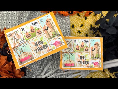 Waffle Flower Fall Postal Collage Cards | AmyR Halloween 2023 Card Series #23