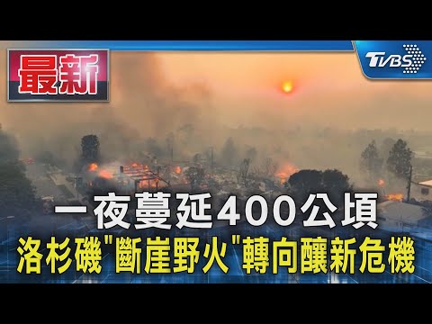 一夜蔓延400公頃 洛杉磯「斷崖野火」轉向釀新危機｜TVBS新聞 @TVBSNEWS01