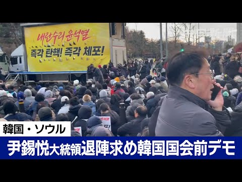 韓国国会前で尹錫悦大統領の弾劾を求めるデモ　市民でごった返し出店も