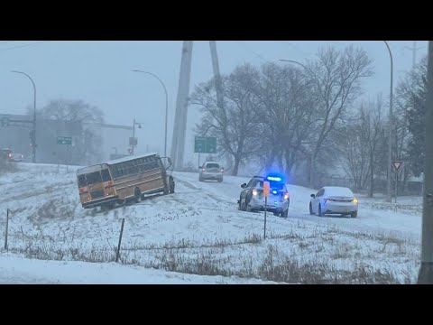 School bus slid off road during snowy morning commute