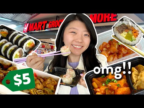 EATING LUNCH AT H-MART! Trying Korean Grocery Store FOODS 🍱