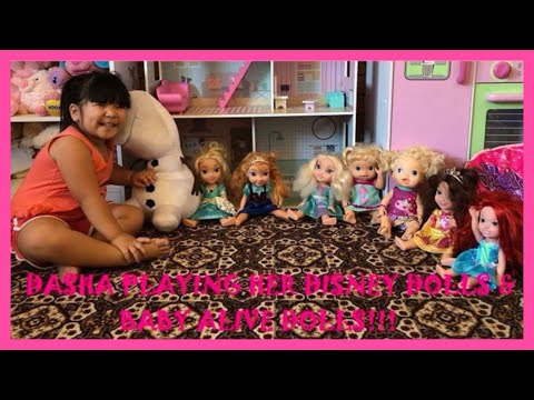 Dasha playing her dolls | Elsa singing doll | ana doll | baby alive doll | ariel doll | belle doll