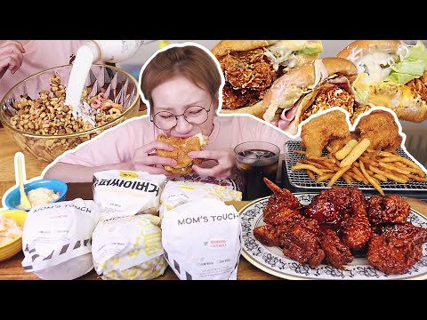 햄버거가 먹고싶은 날! 맘스터치 버거와 치킨 먹방🍔🍗후식으로 시리얼까지 241002/Mukbang, eating show