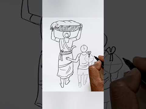 Village working women drawing step by step/#artwithartistmiltondanda/#youtubeshorts/#shorts