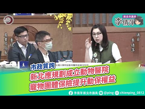 市政質詢-動保議題/新北應規劃成立動物醫院寵物團體保險提升動保權益/新北市議員李倩萍