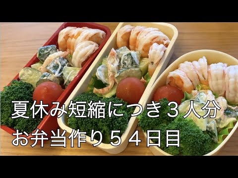 54日目♫夏休み短縮でお弁当3人分♫ゆでエビ弁当（あっさり）