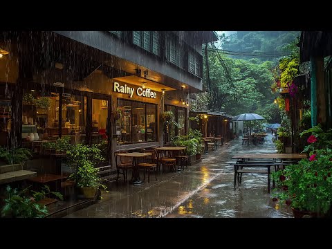 Rain Sounds in a Small Café Neighborhood to Clear the Mind - White Noise to Soothe the Spirit 🌿