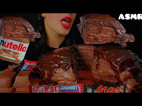 asmr Nutella chocolate crepe cake 🥞🍫👅whit chocolate Mars and kitkat|목방 초콜릿|eatingsounds notallking 🐾