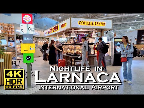 Nightlife in Larnaca International Airport Cyprus , 4K 60fps HDR 💖 Best Places 👀 Walking Tour