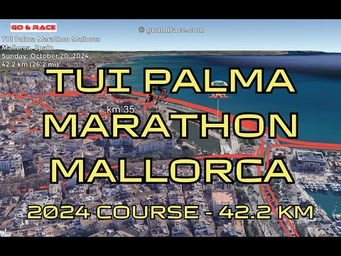 TUI Palma Marathon Mallorca (2024): fly over the marathon course! Video of the race path.