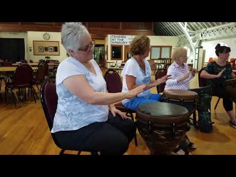 Drum circle program at Fitchburg Senior Center, August 1, 2018