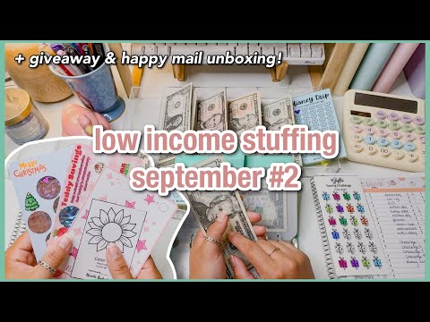 cash envelope stuffing & #GIVEAWAY + HAPPY MAIL UNBOXING | september week #2 | low income #budget