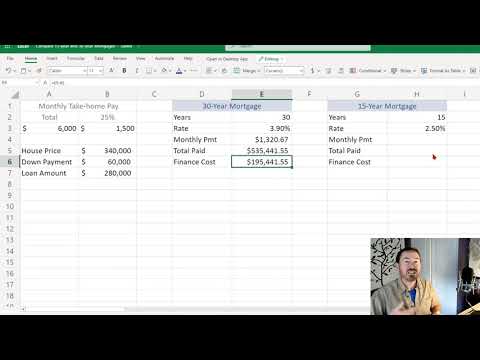 Compare 15 and 30 Year Mortgages with PMT Function in Excel 365