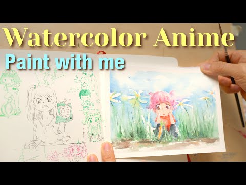 sketch with me | watercolor anime