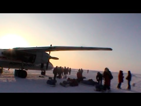 Unloading the material in the Barneo base - Geographic North Pole 2002 expedition