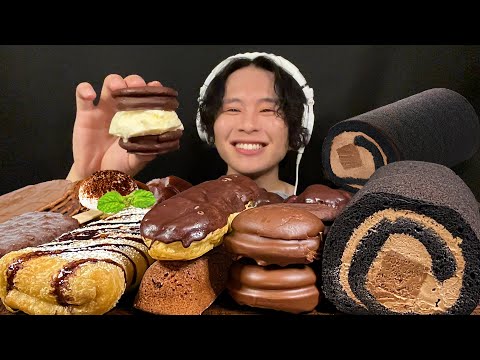 ASMR Rich chocolate roll cake, convenience store chocolate sweets!!‼️【eating sound/mukbang】