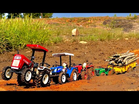 Badly Stuck fully loaded firewood 🪵 Trolley in mud pulling out by Swaraj, New Holland,Kubota Tractor