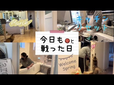 【小学生中学生ママ】平日&土曜日の家事動画🧹出かけたくない私VS旦那と言い合い👹/キッチンリセット