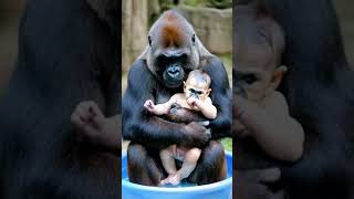 A very ambiguous scene #funnyanimal #funny #baby #pets  #gorilla #cute #monkey #chimpanzee