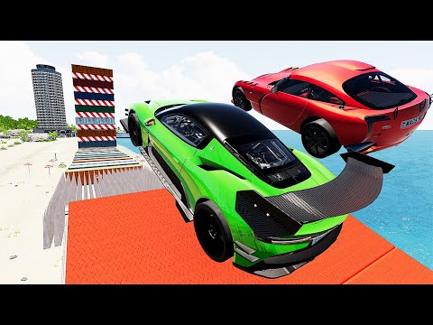 Cars Vs Mega High Container  Jump Test #10 - Speed Sports Car Crash - BeamNG Drive