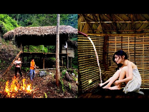 Making wooden stairs, shower cabins in dangerous rainy and stormy weather.Live off-grid