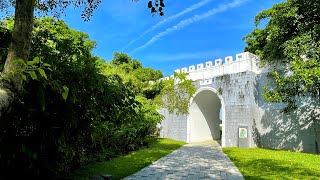 圓山自然景觀公園步道｜穿越城門後隨即見到南門，一旁還能遠眺觀音山，視野很不錯｜cakethree三個蛋糕