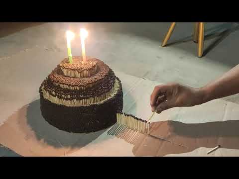 Match Chain Reaction Amazing Fire HAPPY NEW YEAR 2020 --CAKE---माचिस की तिल्ली का बना हुआ CAKE