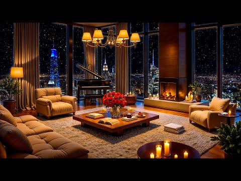 Cozy Apartment in New York ❄️ Ethereal Jazz Saxophone Music & Fireplace Sounds for Relax, Deep Sleep