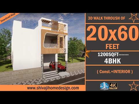 🏡 20x60 House Design 3D | 1200 Sqft | 4 BHK | East Facing #ShivajiHomeDesign