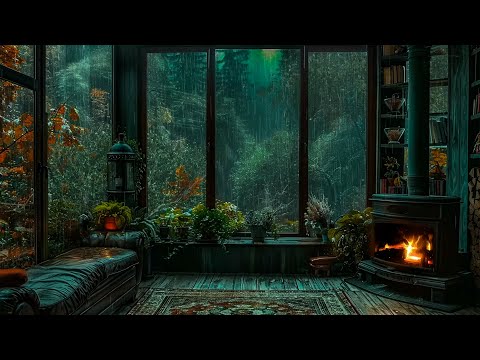 Watch The Rain Falling Outside The Window: Relaxing Room Ambience with Rain and Fireplace Sounds