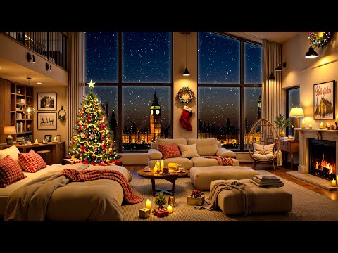 Luxury Christmas Apartment Ambience in London 🎄 Smooth Jazz Saxophone Music for Sleep & Relaxation