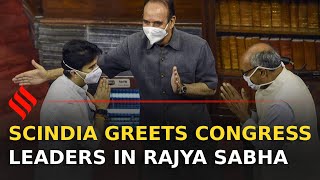 How Jyotiraditya Scindia greeted Congress leaders before taking oath as RS member