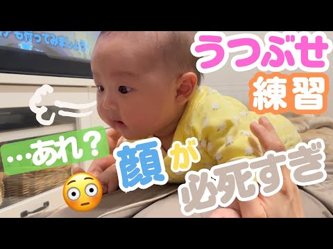 【練習】必死！！赤ちゃんのうつ伏せ練習【踏ん張り/泣き顔】