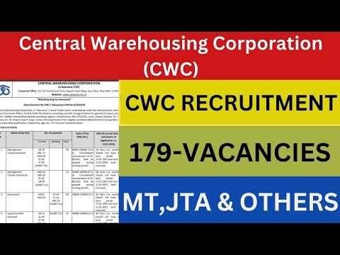 CWC Various Post Recruitment 2024|CWC Various Post Recruitment 2024 Apply Online for 179 Post|