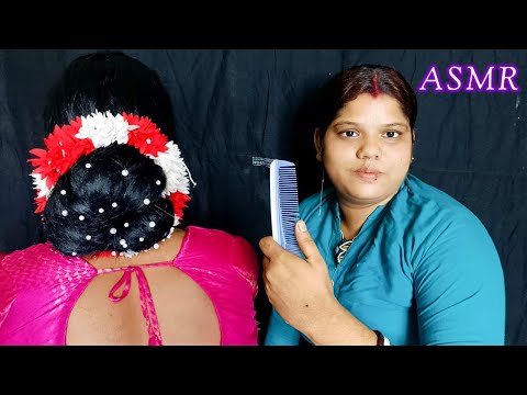 ASMR~ Doing My Elder Bro Hair Transformation Indian Festival Binding Style|| @asmrsangi7044 🌹💈