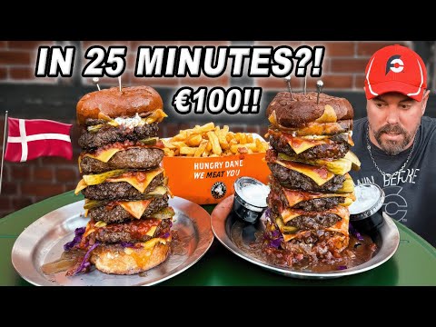 Win €100 by Eating Hungry Dane’s Double 5-Stack Burger Challenge in Copenhagen Within 25 Minutes!!