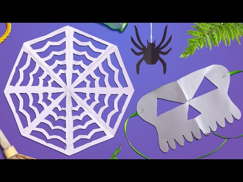 DIY Halloween Paper Decorations: Spider Web, Spooky Skull Mask & Creepy Crawly Spider. Easy Tutorial