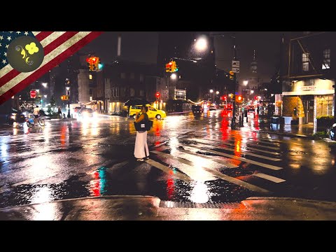 New York - Downpour at Night: Walking in Heavy Rain with Lightning & Thunder Sounds