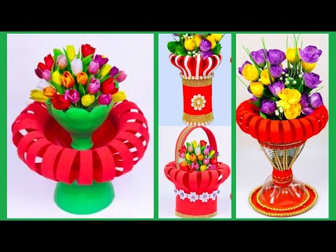 4 Beautiful Flower Vase DIY Ideas With Plastic Bottle and Woolen Threads | Best Out of Waste | DIY