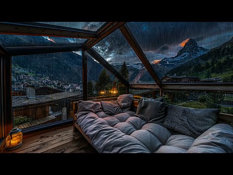 Cozy Attic Room with Rain Falling On Glass Window ⛈️ Rain and Distant Thunder Sound To Sleep, Relax